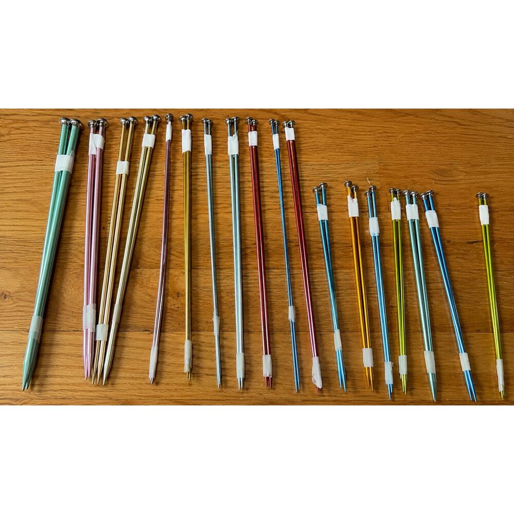 Vintage Aluminum Straight Knitting Needles Lot 37 Susan Bates Sears Mixed